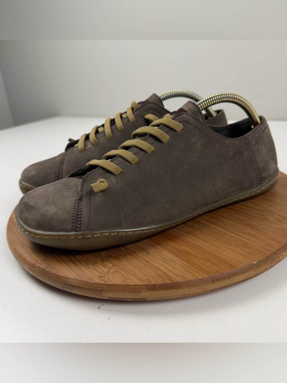 Camper Men's Suede Sneakers in Taupe with Olive Laces - Picture 3 of 10
